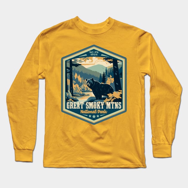 Great Smoky Mountains National Park Vintage WPA Style National Parks Art Long Sleeve T-Shirt by GIANTSTEPDESIGN